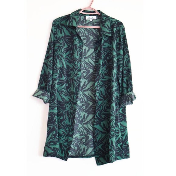 Pasha Blouse/Dress - Size M - Emerald and Black Long Blouse - Button-Up Blouse - Picture 5 of 13